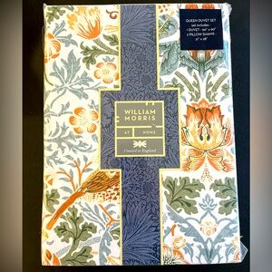 NWT William Morris at Home 3pc Queen set in Mineral Strawberry Thief